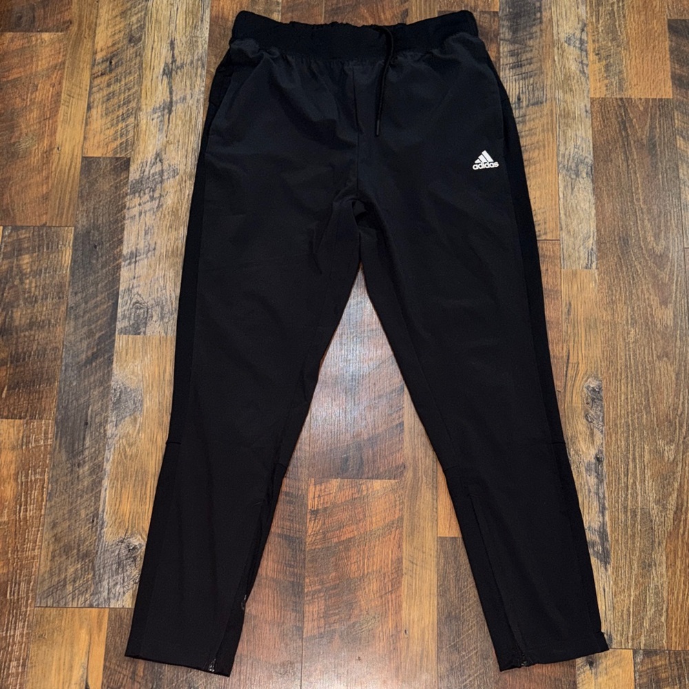 Adidas Black Track Pants Large Sweatpants Joggers Polyester Spandex